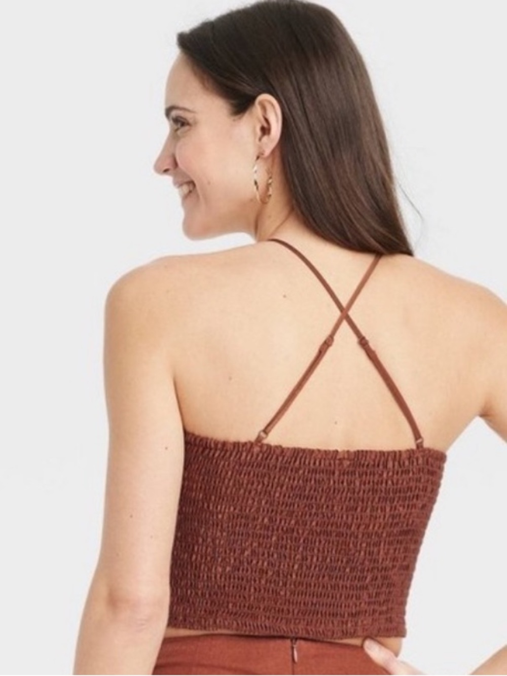 a new day Rust Brown Smocked Halter Crop Top - Picture 2 of 5